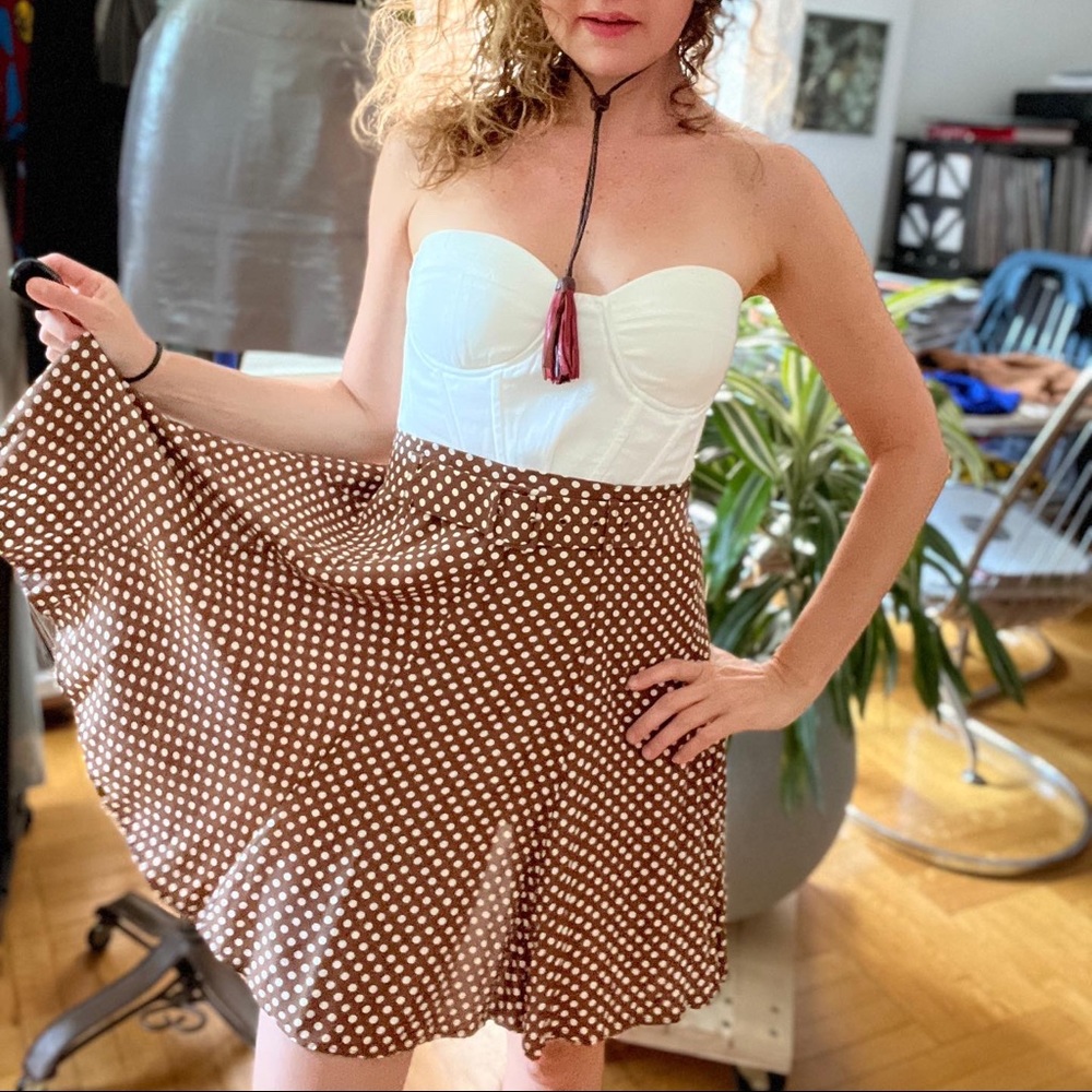 Vintage Lecomte sz sm brown and white polka dot skirt with matching belt